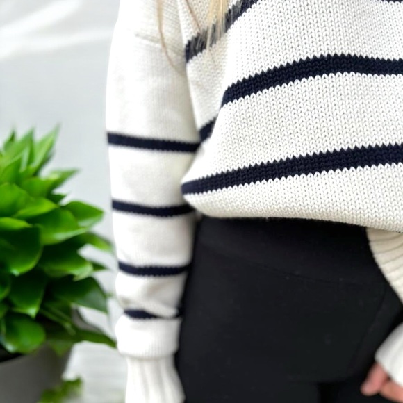 Old Navy Ribbed Trimmed Black & White Striped Pullover Sweater - Picture 4 of 16